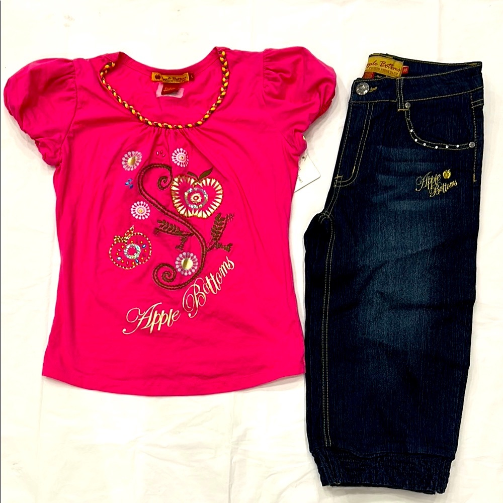 Apple Bottoms Pink and Blue Matching Set with Floral Design